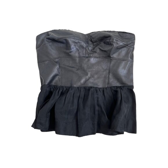 Rebecca Taylor Black Strapless Lamb Leather Peplum Top - Picture 2 of 4